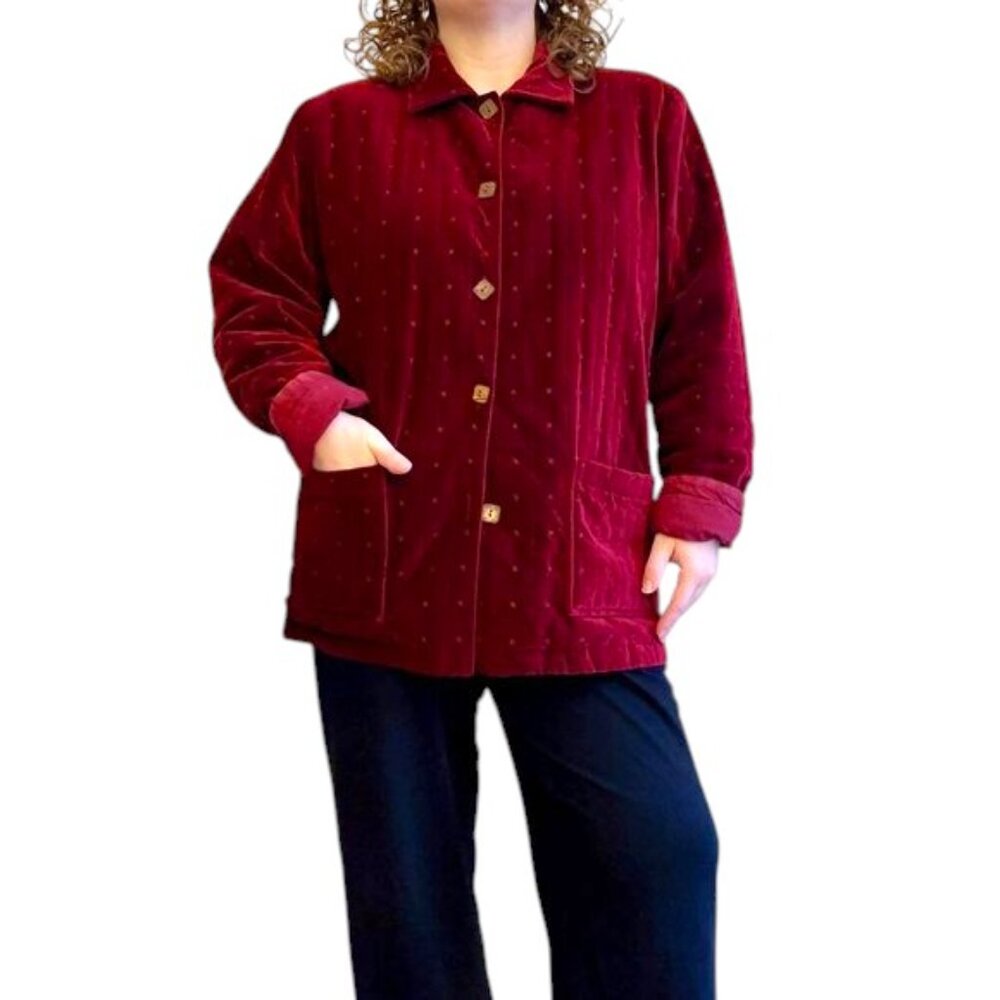 Coldwater Creek Women's Vintage Quilted Velvet Burgundy BU 100% Cotton Jacket - Picture 2 of 10
